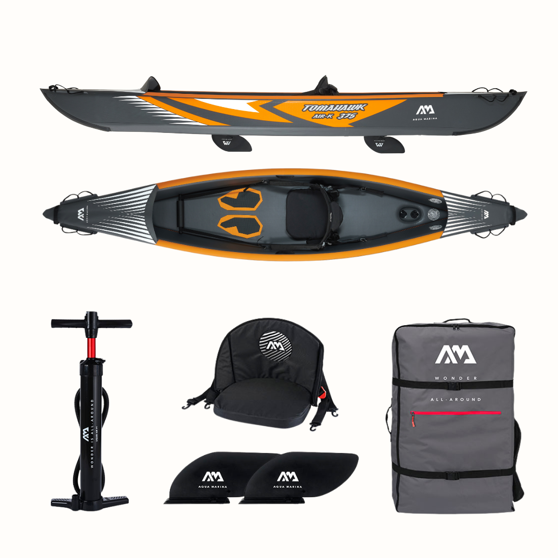 O Caiaque de Alta Pressão Tomahawk AIR-K-375 AQUA MARINA para 1 pessoa. Este caiaque é o companheiro perfeito para os mais aventureiros e mais corajosos