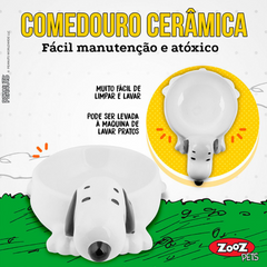 Comedouro de Cerâmica 3D Snoopy Zooz Pets para Cães e Gatos - Licença Oficial Peanuts, Durável, Fácil de Limpar e Antiderrapante