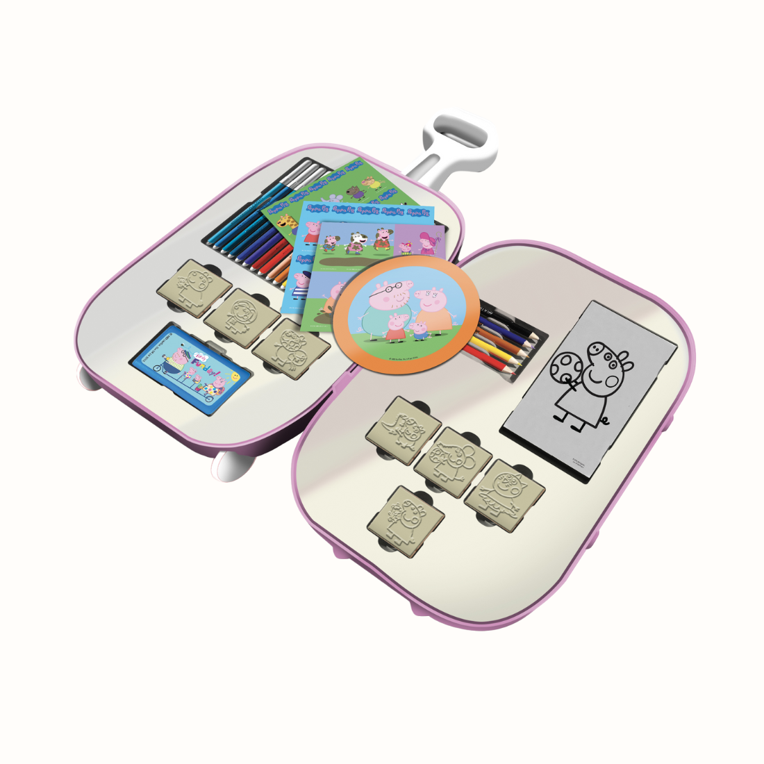 Prepare-se para uma viagem cheia de cor e diversão com o Trolley Kit de Carimbos da Peppa Pig! Fabricado com os melhores materiais.