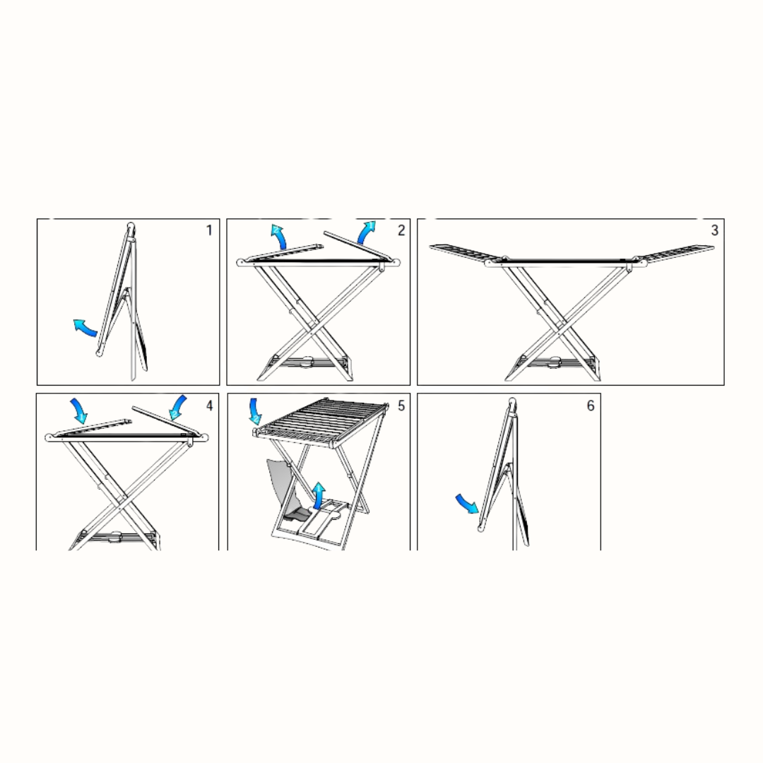 Ilustração de um estendal de roupa IPAE PROGARDEN em plástico branco, com estrutura dobrável em formato de X e hastes horizontais para suporte das peças, sobre fundo branco.