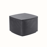 Mesa com arrumação IPAE PROGARDEN em plástico, de cor cinzenta, com  acabamento trançado. Sobre fundo branco.