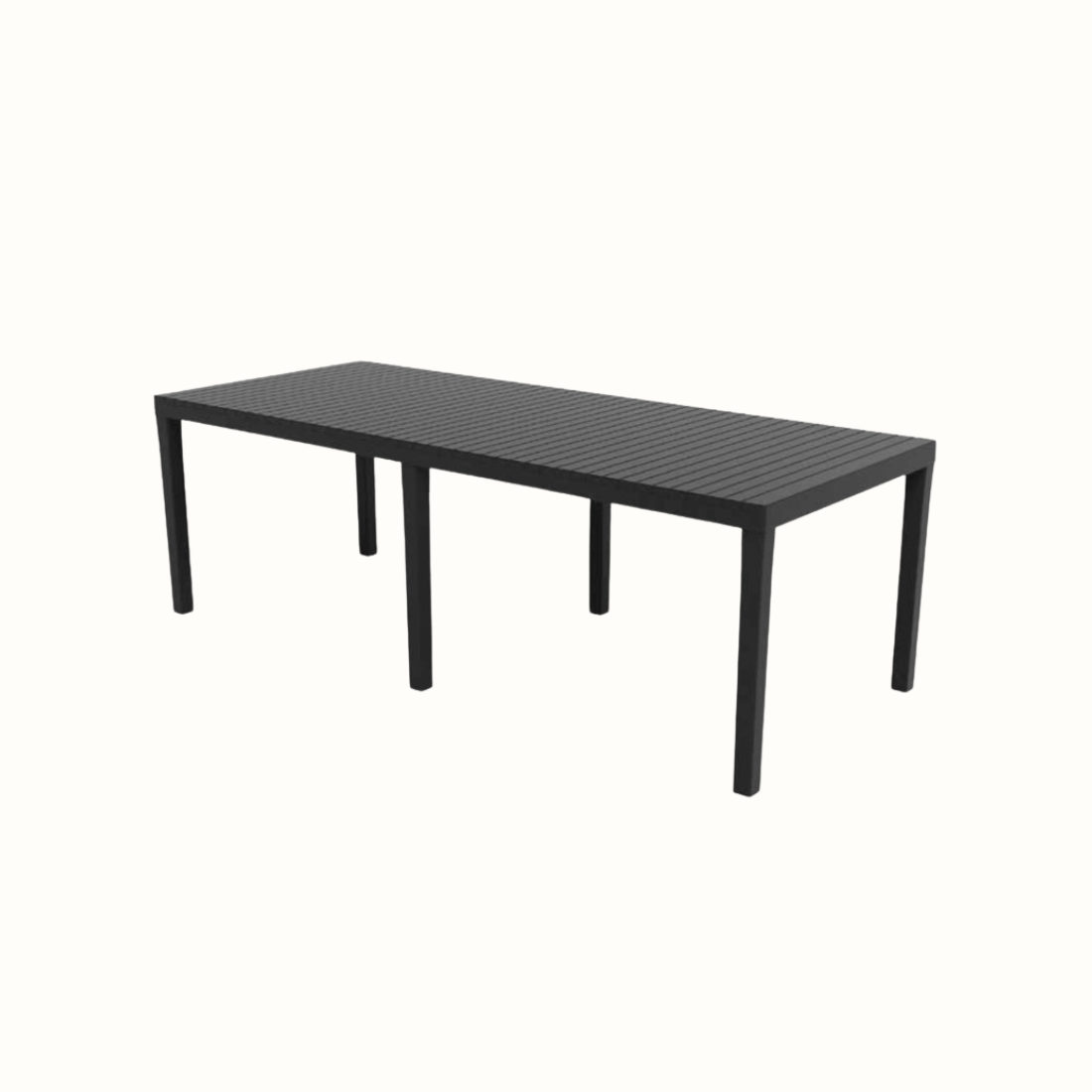 Mesa IPAE PROGARDEN em plástico, de cor preta, com ranhuras e 6 pés de suporte. Sobre fundo branco.