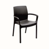 Cadeira IPAE PROGARDEN em plástico, de cor cinzenta, com braços e encosto de apoio. Sobre fundo branco.