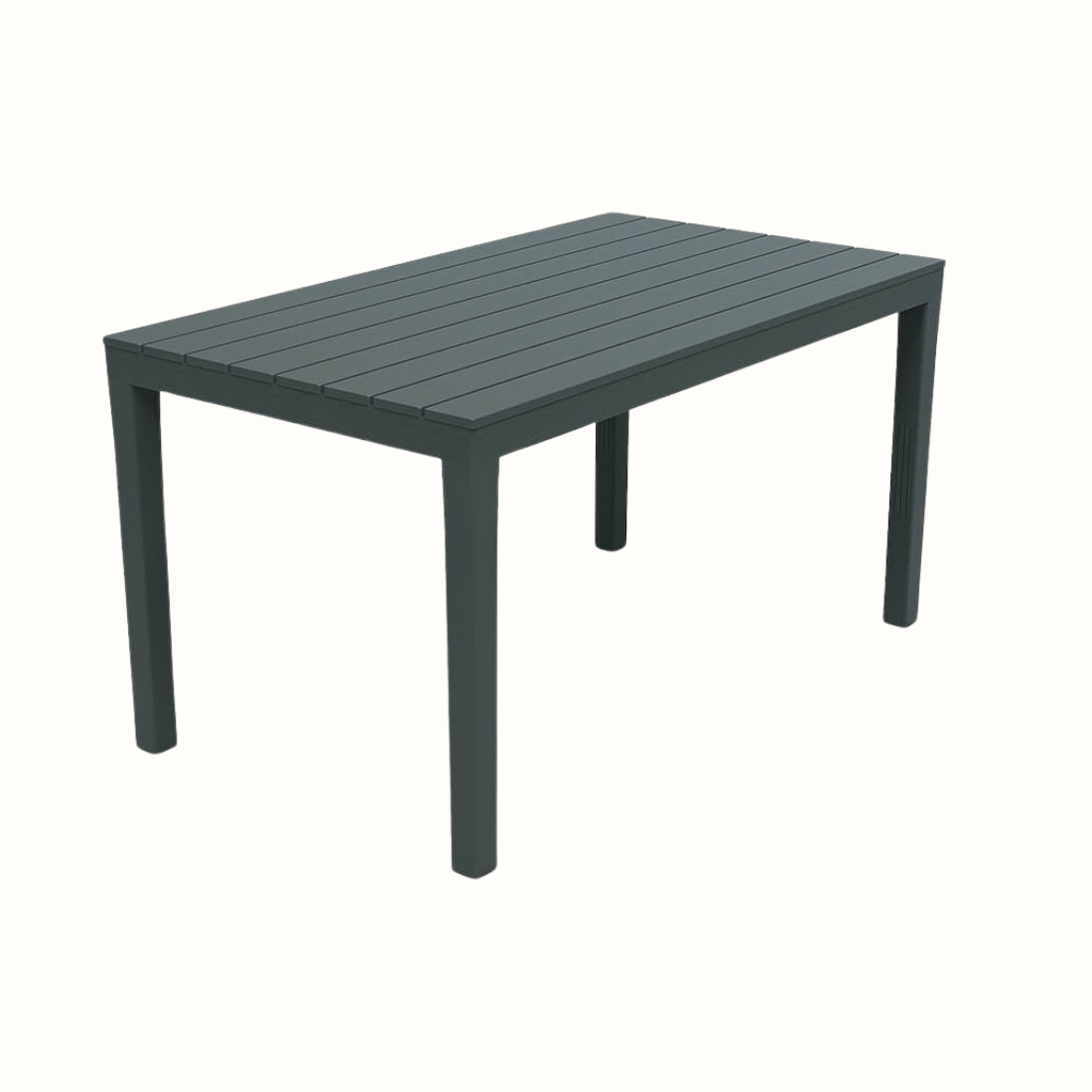 Mesa IPAE PROGARDEN em plástico, de cor preta, com ranhuras no sentido vertical e 4 pés de suporte. Sobre fundo branco.