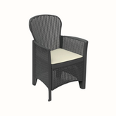 Cadeirão IPAE PROGARDEN, de cor cinzenta, com acabamento entrançado e assento com almofada da cor bege. Exibido sobre fundo branco.