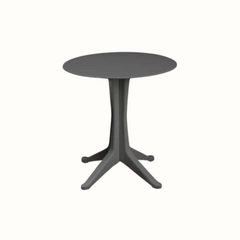 Mesa redonda IPAE PROGARDEN de plástico de cor cinzenta, exibida sobre fundo branco.