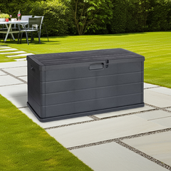 Baúl de almacenamiento exterior IPAE PROGARDEN Alpha Antracita – 340 litros, 4 ruedas y diseño elegante (118x59x57cm)