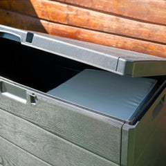 Baúl de almacenamiento exterior IPAE PROGARDEN Alpha Antracita – 340 litros, 4 ruedas y diseño elegante (118x59x57cm)