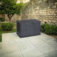 Baúl de almacenamiento exterior IPAE PROGARDEN Alpha Antracita – 340 litros, 4 ruedas y diseño elegante (118x59x57cm)