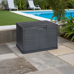 Baúl de almacenamiento exterior IPAE PROGARDEN Alpha Antracita – 340 litros, 4 ruedas y diseño elegante (118x59x57cm)