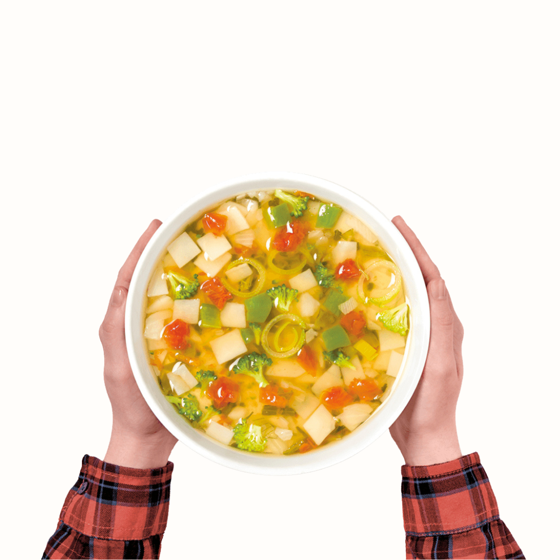 Sopa Camponesa Vegan: Preparado de vegetais desidratados. Recria a famosa sopa italiana Minestrone. Preparação rápida.