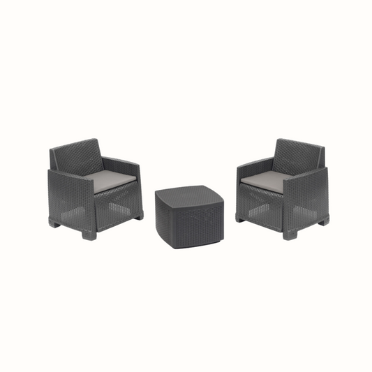 Conjunto de Jardim Idro Antracite IPAE PROGARDEN (2 Cadeirões + 1 Mesa de Apoio) 