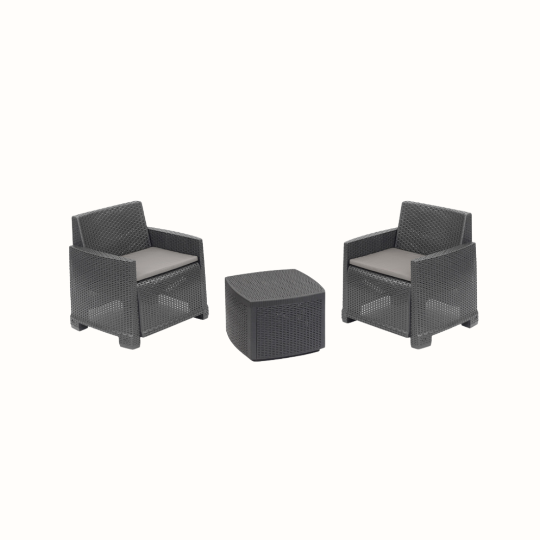 Conjunto de Jardim Idro Antracite IPAE PROGARDEN (2 Cadeirões + 1 Mesa de Apoio) 