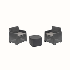 Conjunto de Jardim Idro Antracite IPAE PROGARDEN (2 Cadeirões + 1 Mesa de Apoio) 