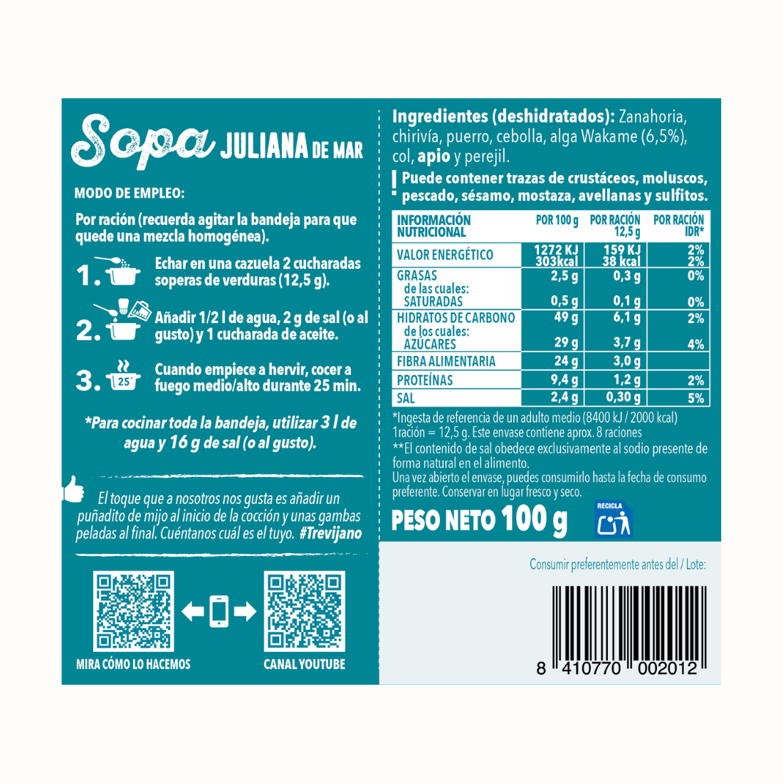 Pack de 7 Bolsas de Sopa Juliana do Mar Vegan - TREVIJANO