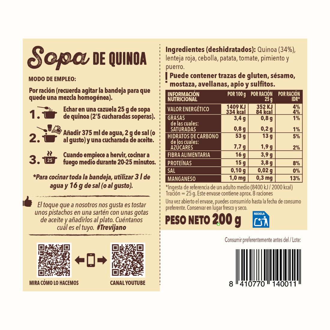Pack de 7 Bolsas de Sopa de Quinoa  - TREVIJANO
