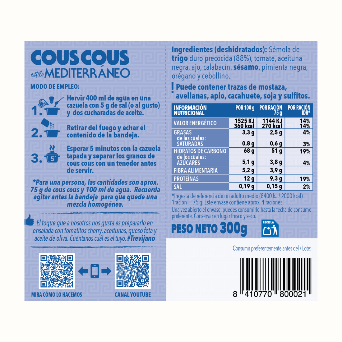 Pack de 7 Bolsas de Cuscuz Mediterrânico - TREVIJANO