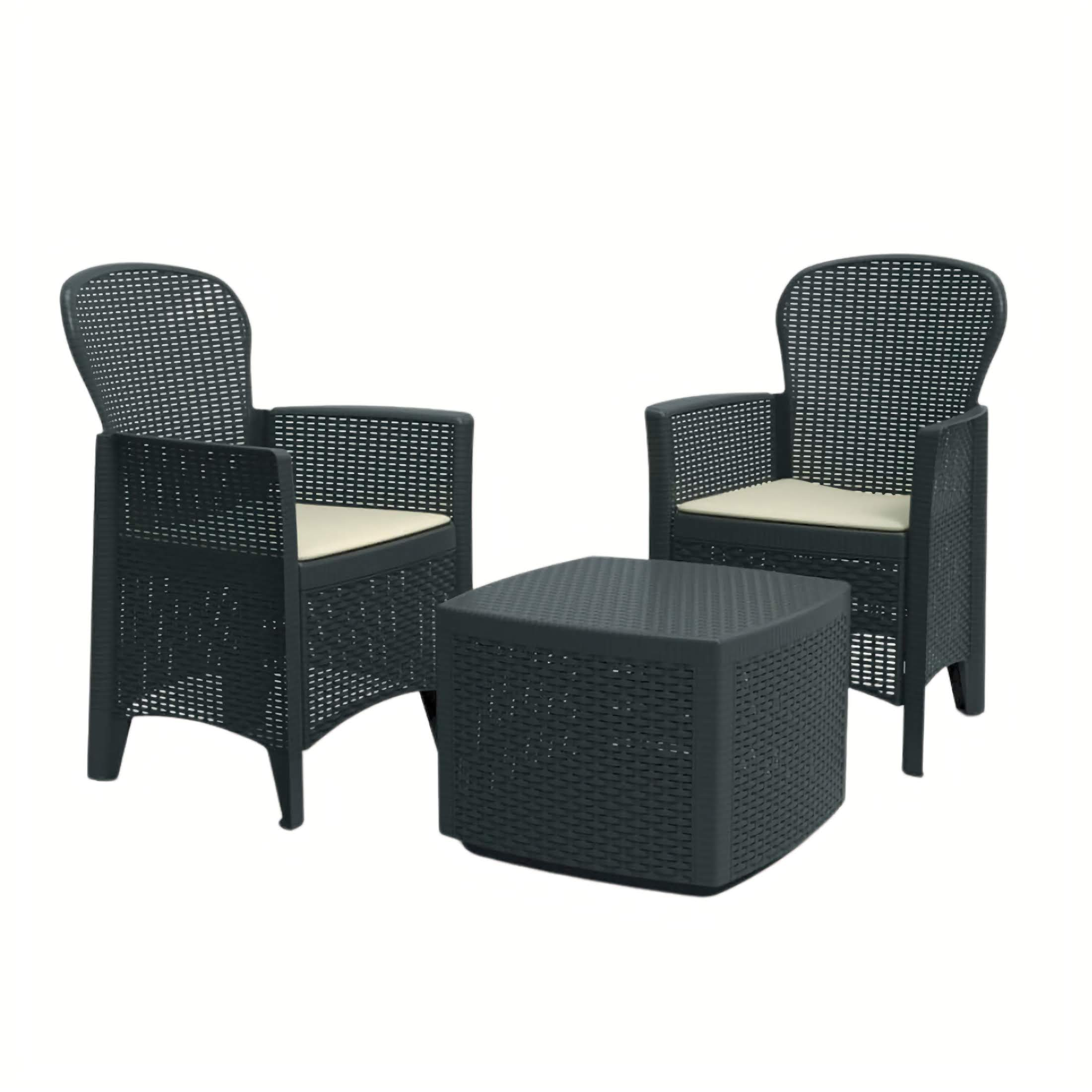 Conjunto de Jardim Tree Antracite IPAE PROGARDEN (2 Cadeirões + 1 Mesa Auxiliar + 2 Almofadas): Conforto, Durabilidade e Estilo
