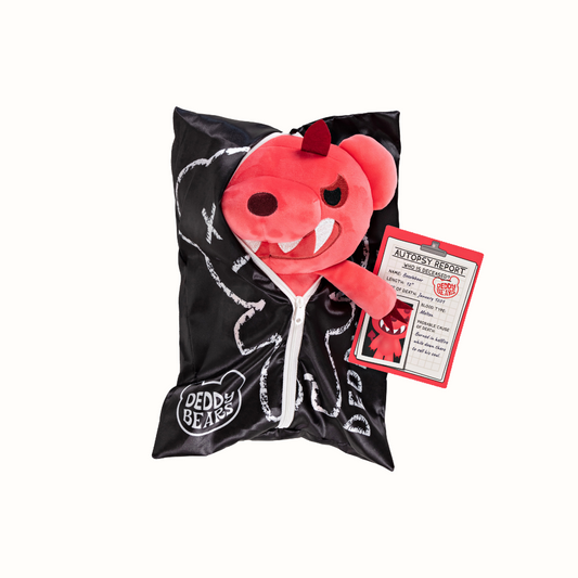 Peluche de oso Deddy Bear Beezlebear en bolsa para autopsia