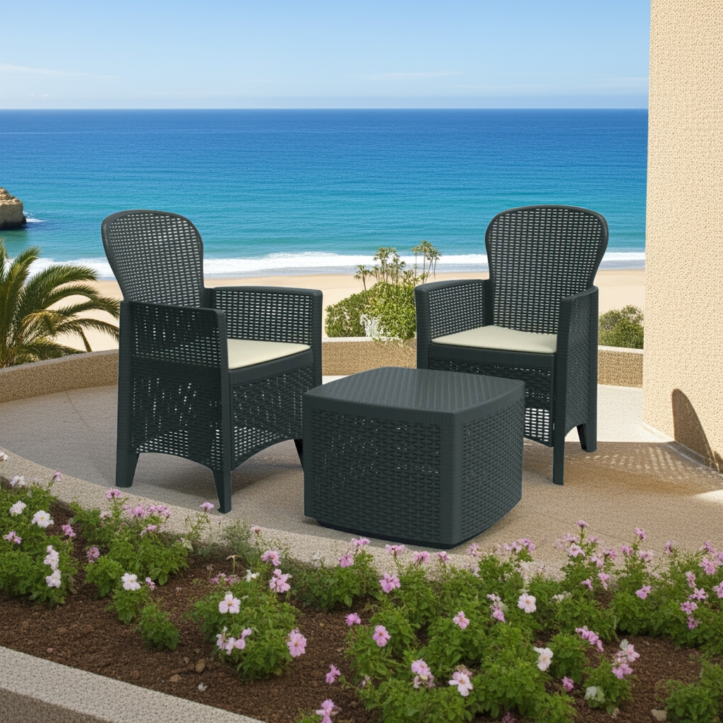 Conjunto de Jardim Tree Antracite IPAE PROGARDEN (2 Cadeirões + 1 Mesa Auxiliar + 2 Almofadas): Conforto, Durabilidade e Estilo