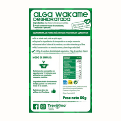 Alga Wakame desidratada da Trevijano: rica em iodo e versátil. Ideal para saladas, omeletes, croquetes, guisados e sopas. Explore os seus benefícios!