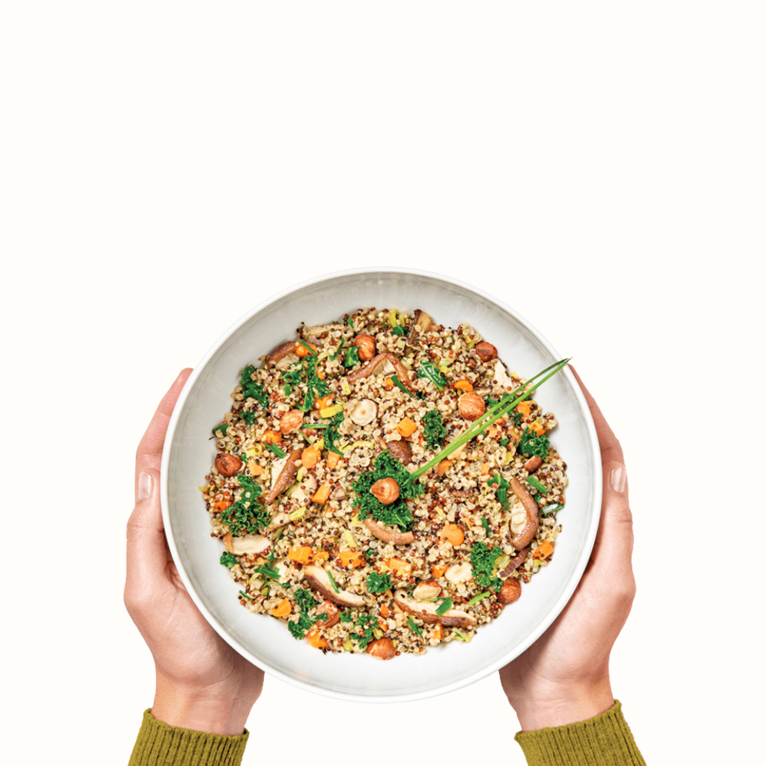 Quinoa Tricolor com Shiitake e Avelãs: Uma explosão de sabor e textura em cada garfada. Delicioso e nutritivo